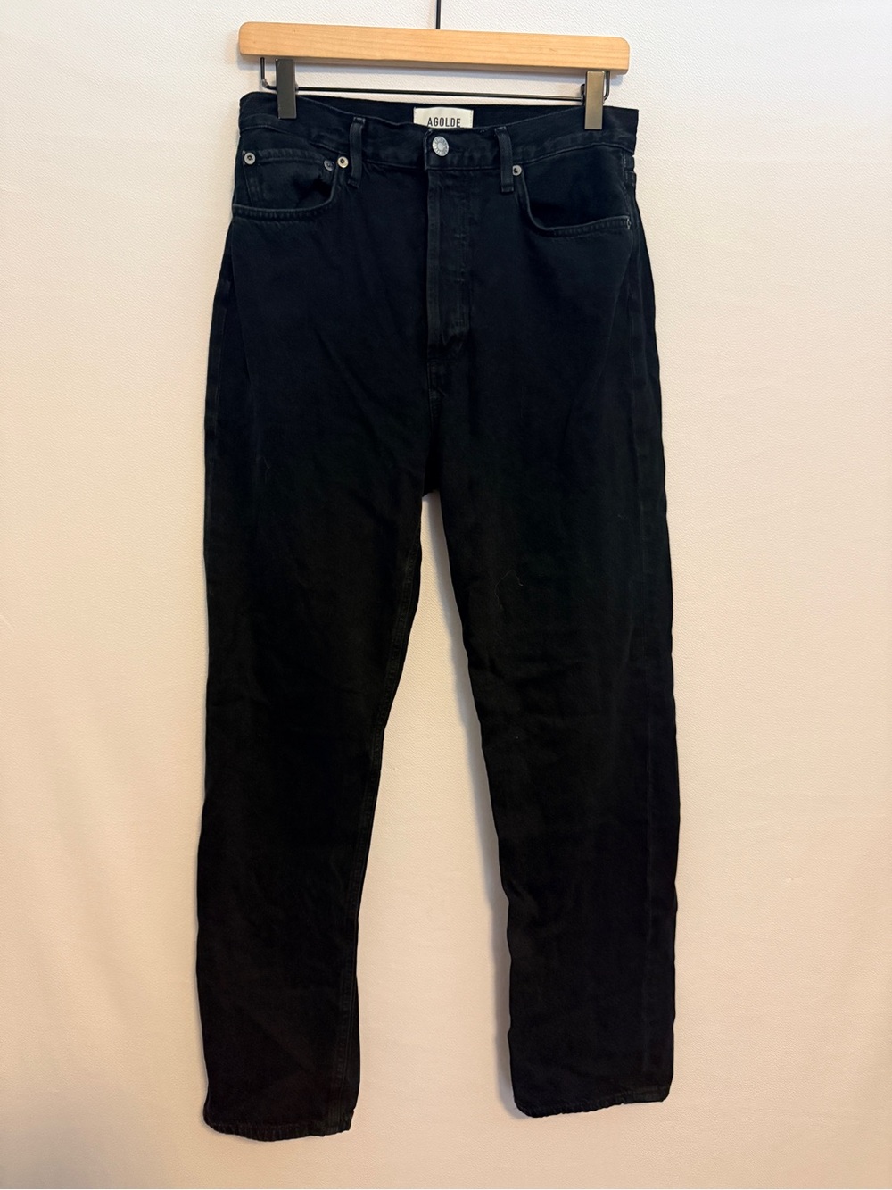 AGOLDE 90s Pinch Waist High Rise Straight Jeans in Crushed Black Denim 27 - Picture 4 of 6